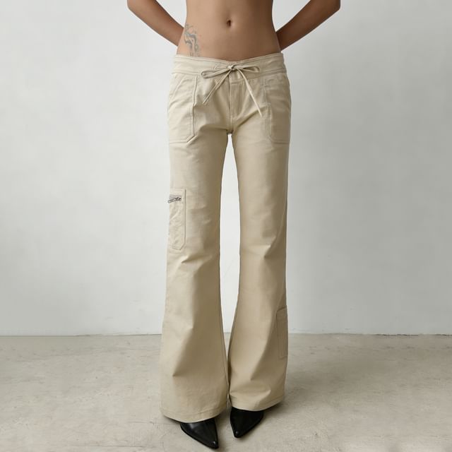Sosana-Low Waist Drawstring Straight-Fit Boot-Cut Cargo Pants