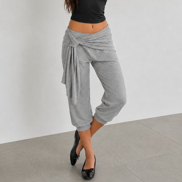 Sosana-Low Waist Knotted Plain Capri Pants