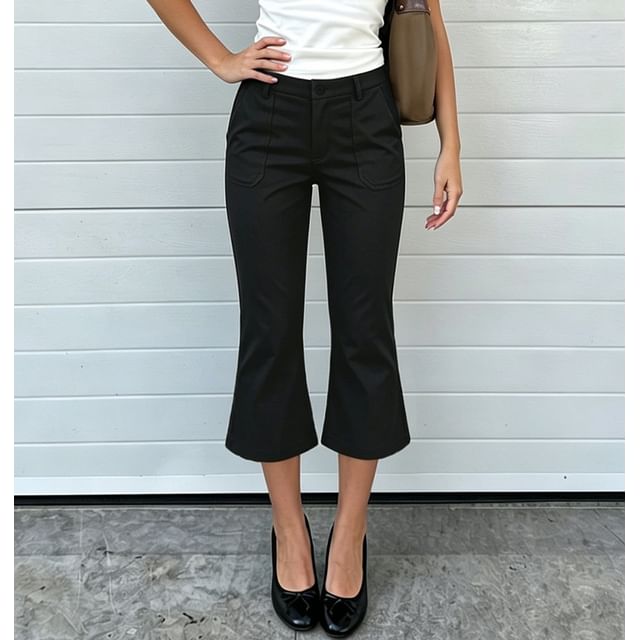 Sosana-Low Waist Plain Boot-Cut Capri Pants