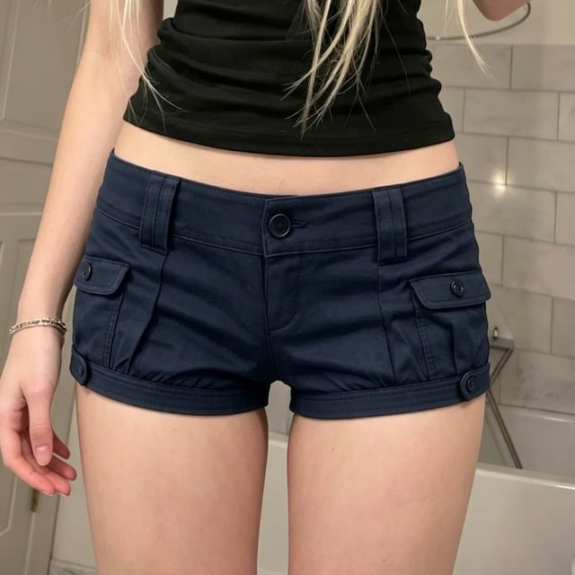 Sosana-Low Waist Plain Cargo Shorts