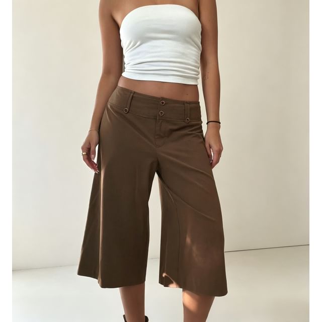 Sosana-Low Waist Plain Wide-Leg Capri Pants