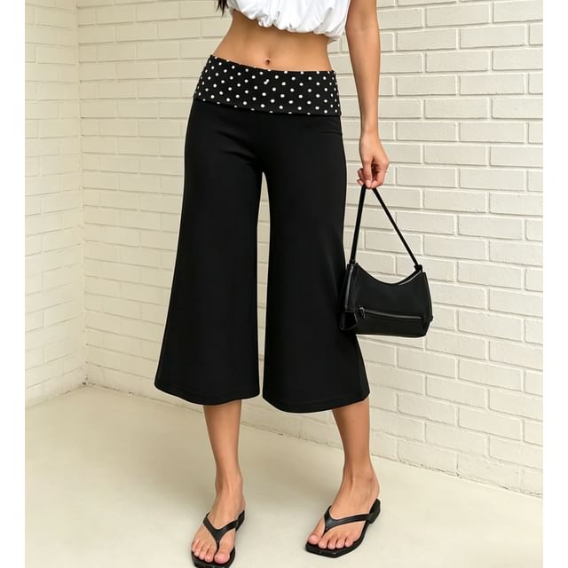 Sosana-Low Waist Polka Dot Panel Boot-Cut Capri Pants