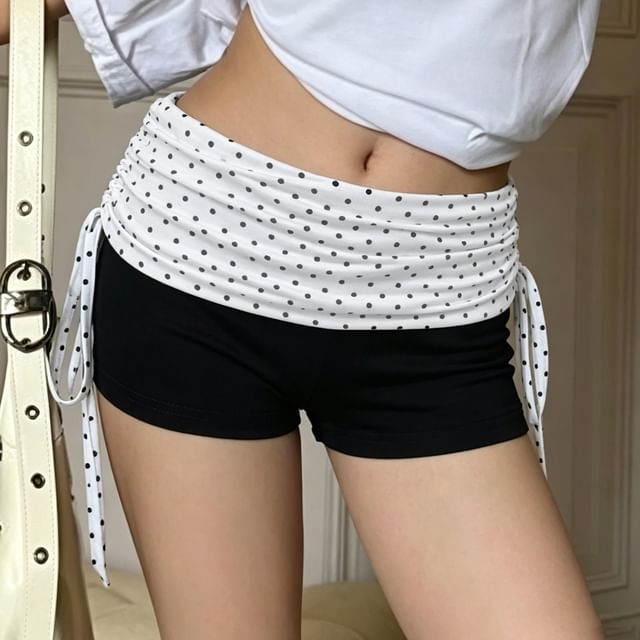 Sosana-Low Waist Polka Dot Side Drawstring Shorts