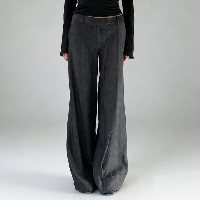 Sosana-Mid Rise Plain Flared Slacks