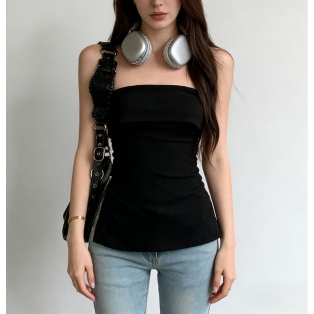 Sosana-Plain Side Zip-Up Tube Top