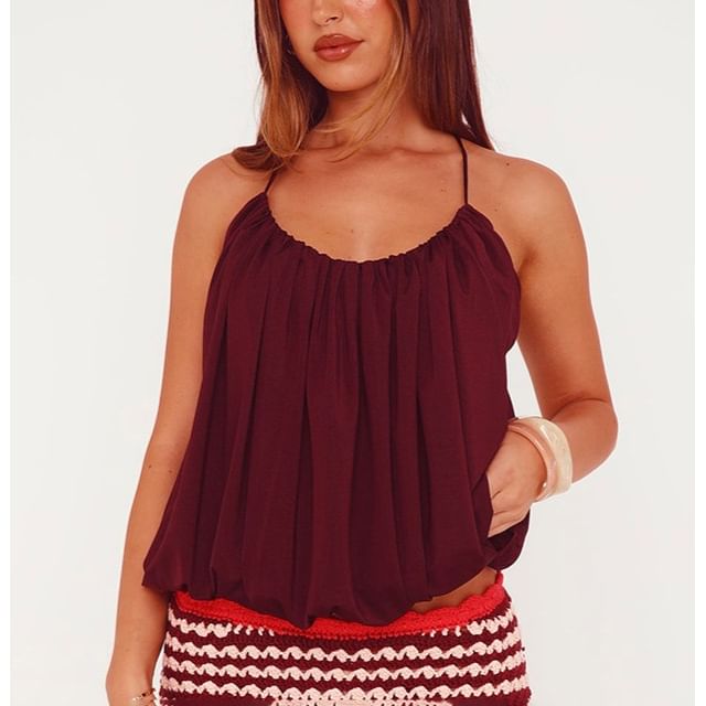 Sosana-Scoop Neck Plain Ruched Camisole Top
