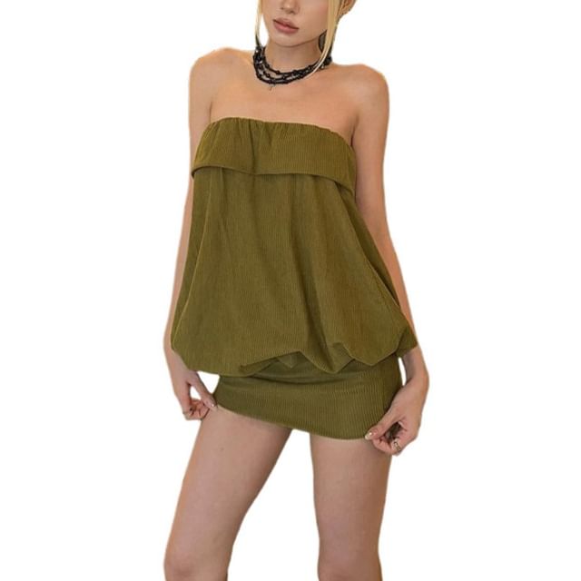 Sosana-Sleeveless Plain Bubble Mini Bodycon Dress