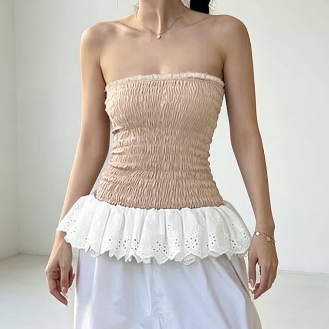 Sosana-Strapless Plain Lace Hem Tube Top