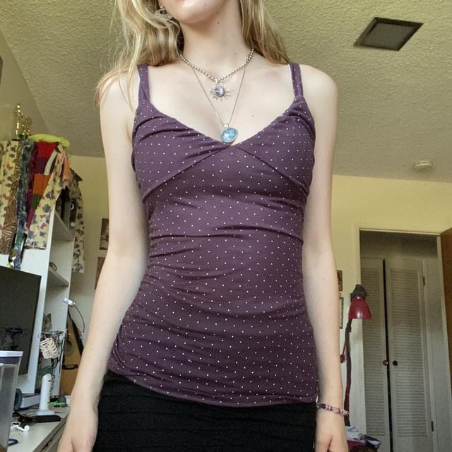 Sosana-V-Neck Dotted Slim-Fit Cami Top