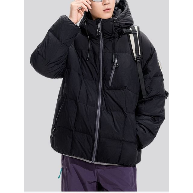 Soulcity-Couple Matching Stand Collar Hood Zip Puffer Jacket