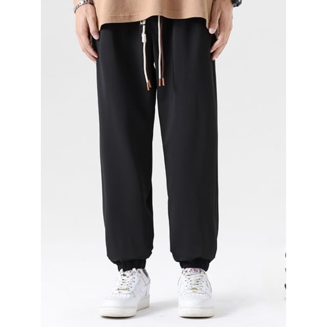 Soulcity-Drawstring Waist Plain Jogger Pants