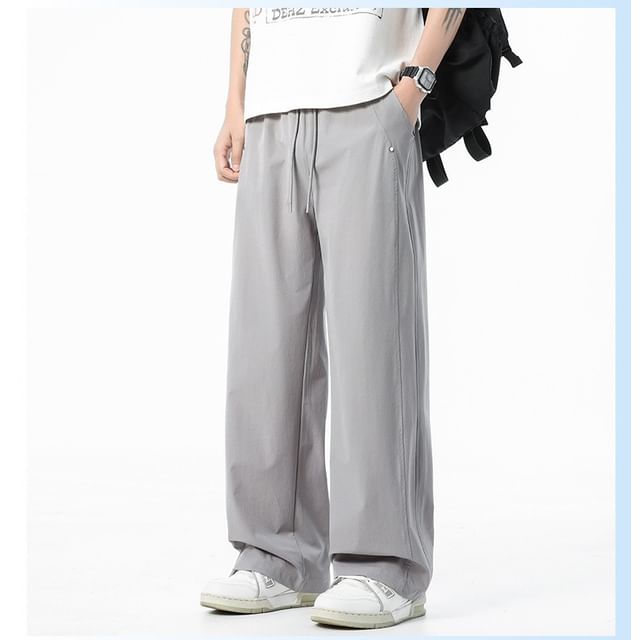 Soulcity-Drawstring Waist Plain Loose Fit Pants