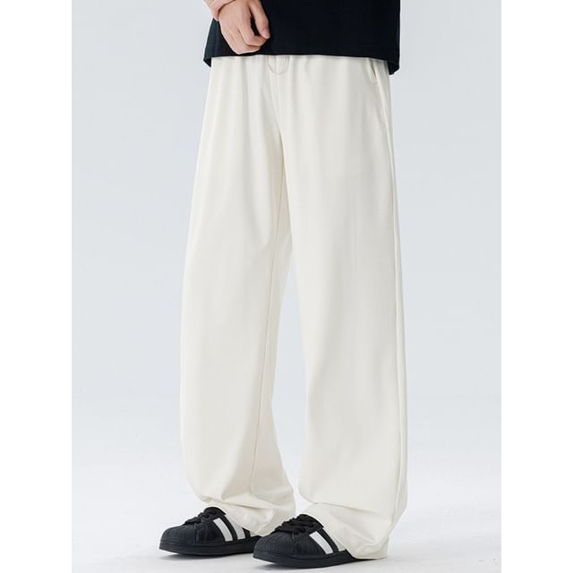 Soulcity-Drawstring Waist Plain Straight Leg Pants