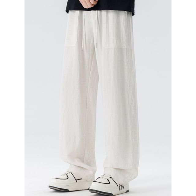Soulcity-Drawstring Waist Plain Straight Leg Pants