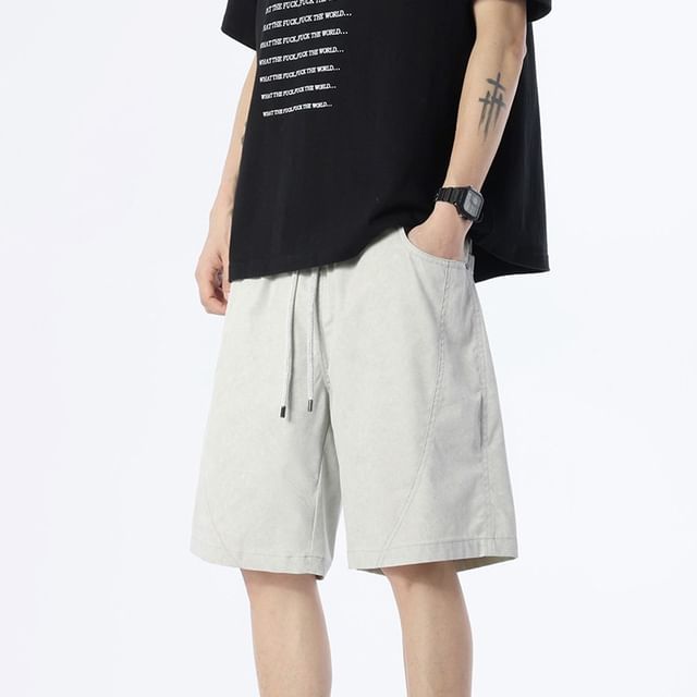 Soulcity-Drawstring Waist Plain Wide Leg Shorts