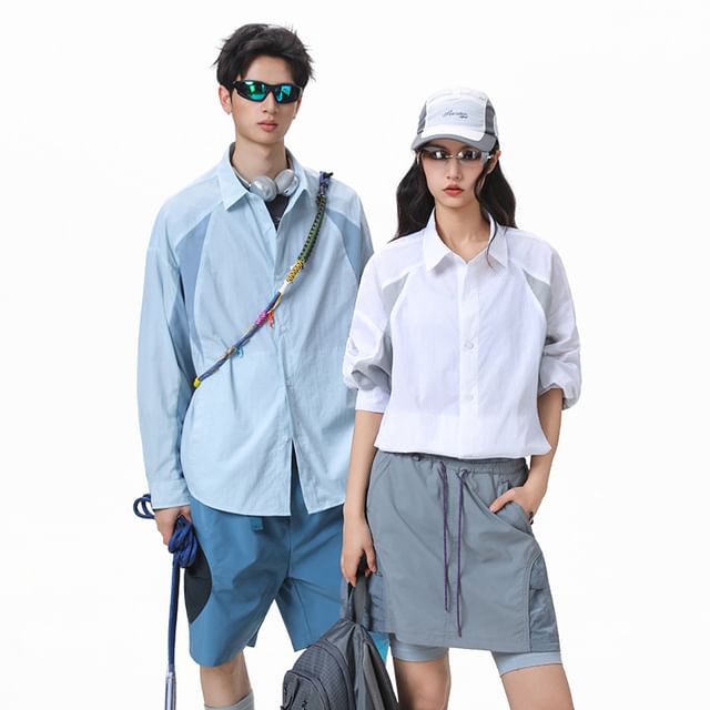 Soulcity-Long-Sleeve Two Tone Button-Up Shirt