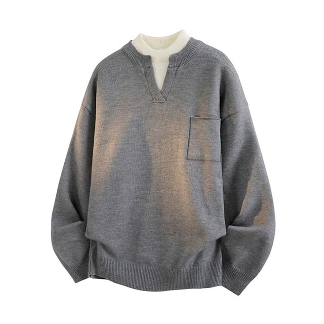 Soulcity-Mock Neck Mock Two Piece Sweater