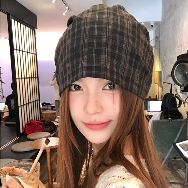 Sparktage-Plaid Slouchy Beanie