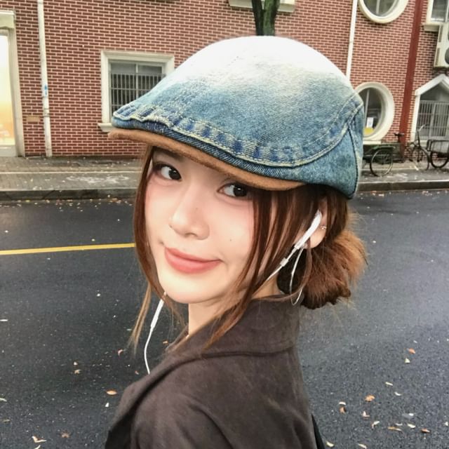 Sparktage-Washed Denim Newsboy Cap