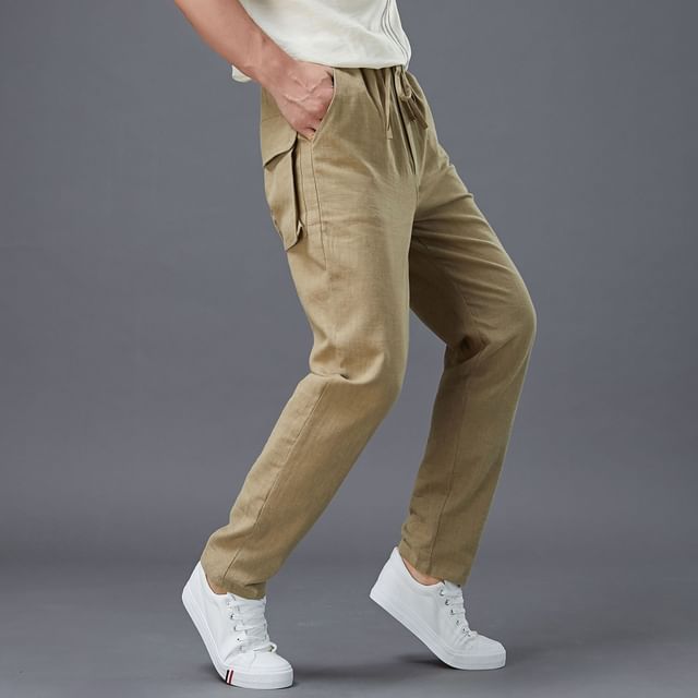 Sparrow Farm-Drawstring Waist Plain Straight Leg Pants