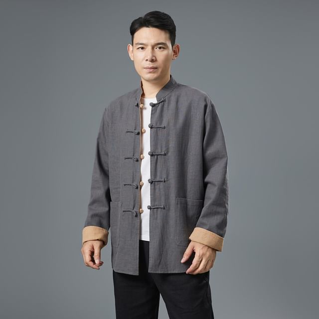 Sparrow Farm-Long Sleeve Mandarin Collar Two Tone Jacket