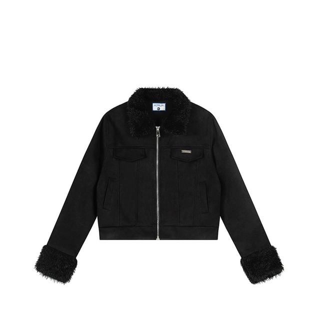 SPUCIKLEI-Collar Plain Fleece Panel Zip Jacket