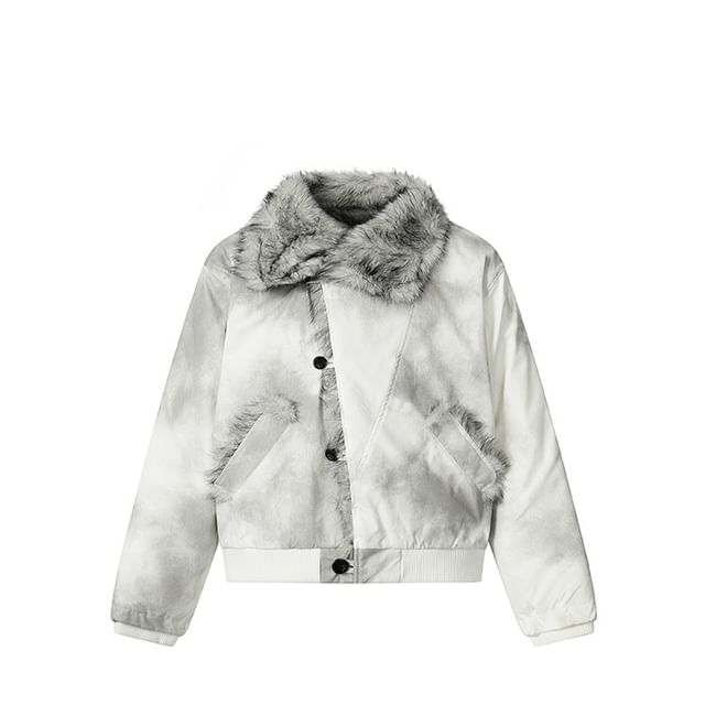 SPUCIKLEI-Collared Faux Fur Lining Button Puffer Jacket