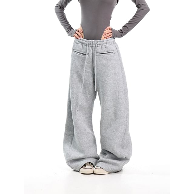 SPUCIKLEI-Drawstring Waist Plain Baggy Sweatpants
