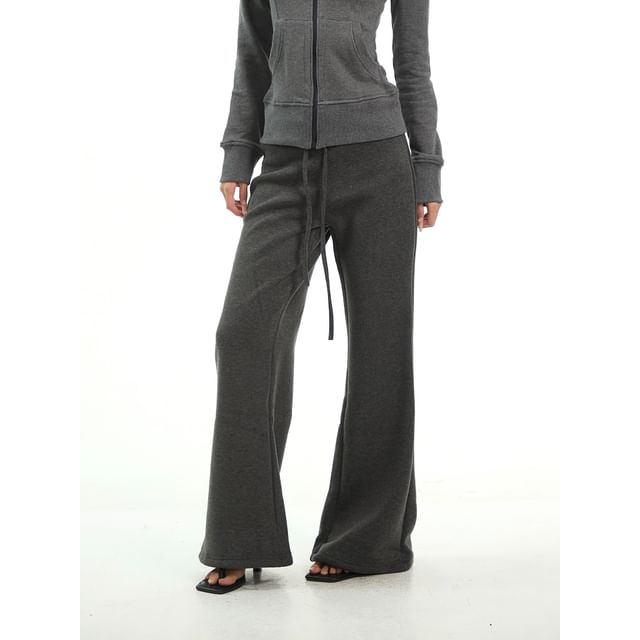 SPUCIKLEI-Drawstring Waist Plain Bootcut Sweatpants
