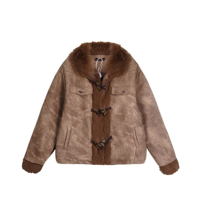 SPUCIKLEI-Fluffy Collar Washed Duffle Jacket