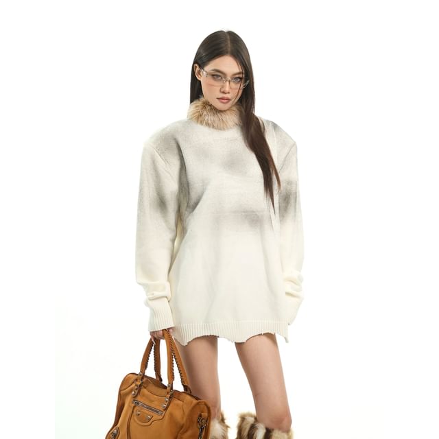 SPUCIKLEI-Fluffy Collar Washed Oversized Sweater