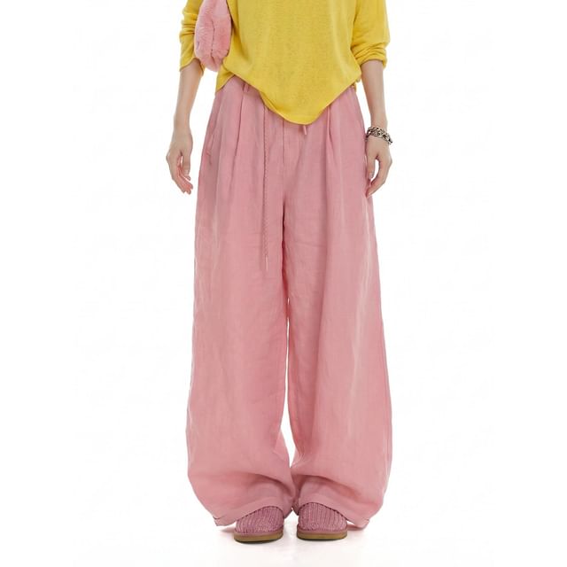 SPUCIKLEI-High Waist Plain Wide Leg Pants