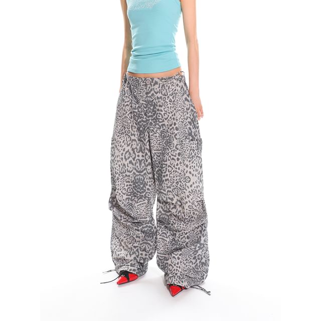 SPUCIKLEI-Low Waist Leopard Print Baggy Pants