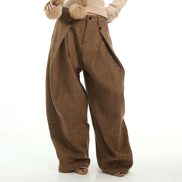 SPUCIKLEI-Mid Rise Plain Pleated Baggy Pants