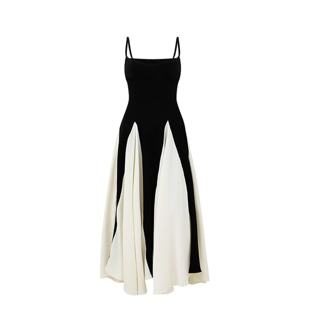SPUCIKLEI-Spaghetti Strap Two Tone Maxi A-Line Dress