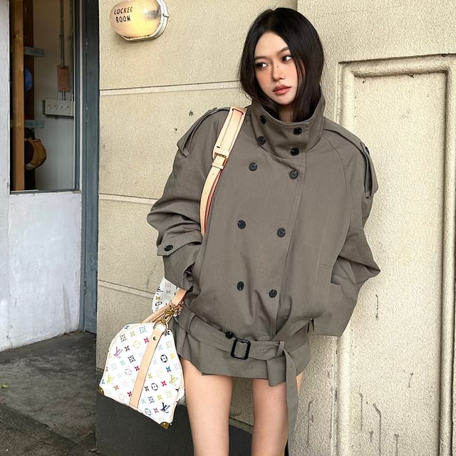 SPUCIKLEI-Turtleneck Double Breasted Jacket