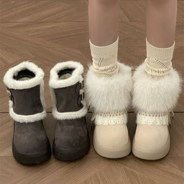 STEPUP-Fleece Lined Platform Short Snow Boots
