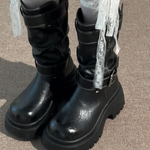 STEPUP-Platform Belted Short Boots