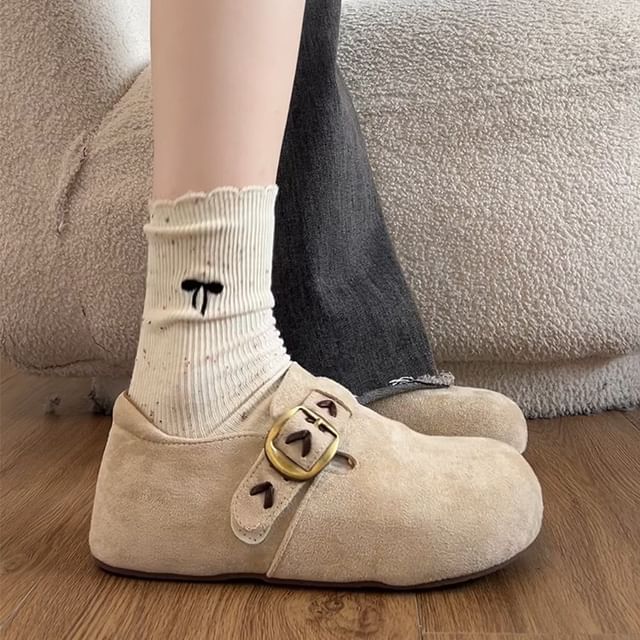 STEPUP-Platform Buckle Faux Suede Slip Ons