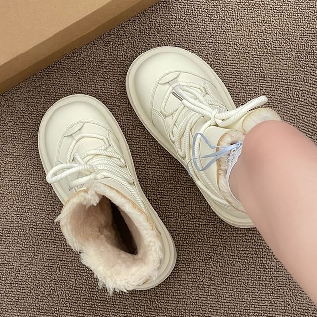 STEPUP-Platform Buckle Lace Up Short Snow Boots