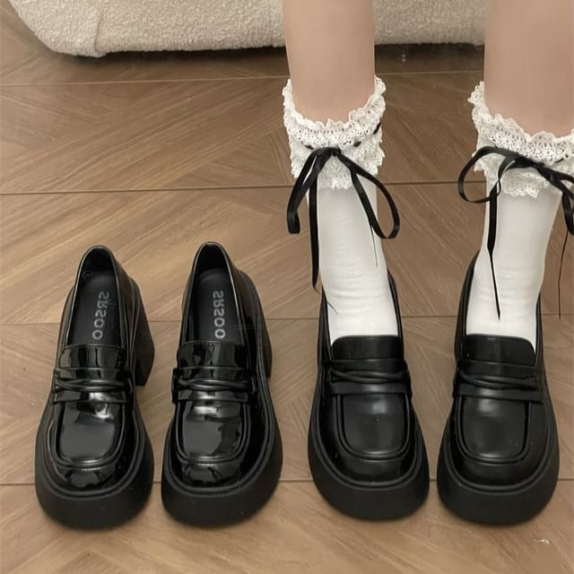 STEPUP-Platform Faux Leather Patent Loafers