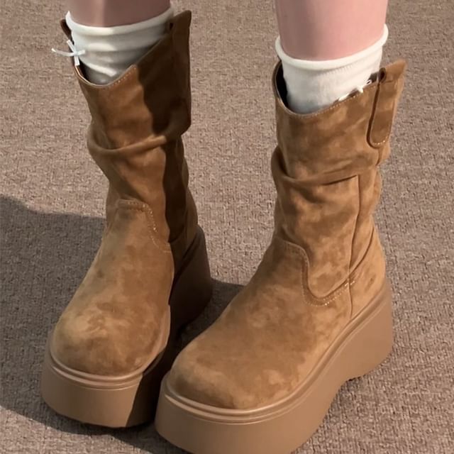 STEPUP-Platform Faux Suede Short Boots