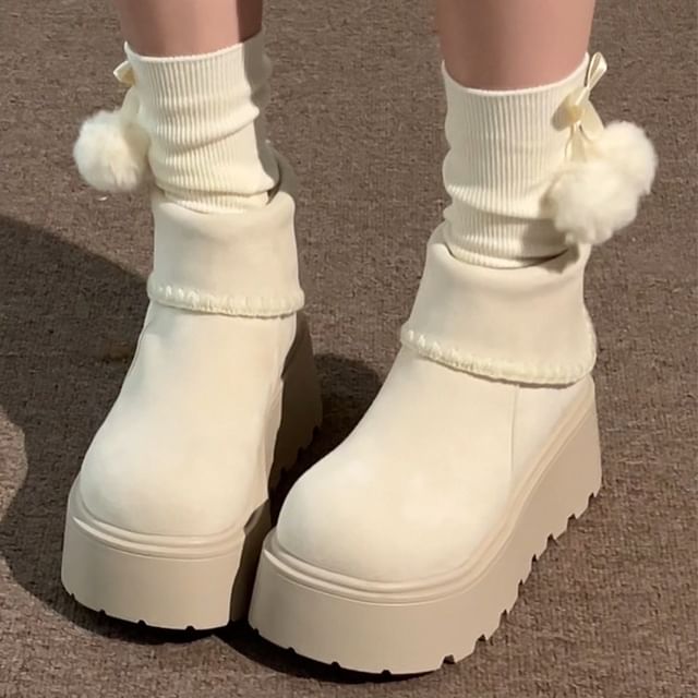 STEPUP-Platform Faux Suede Short Snow Boots