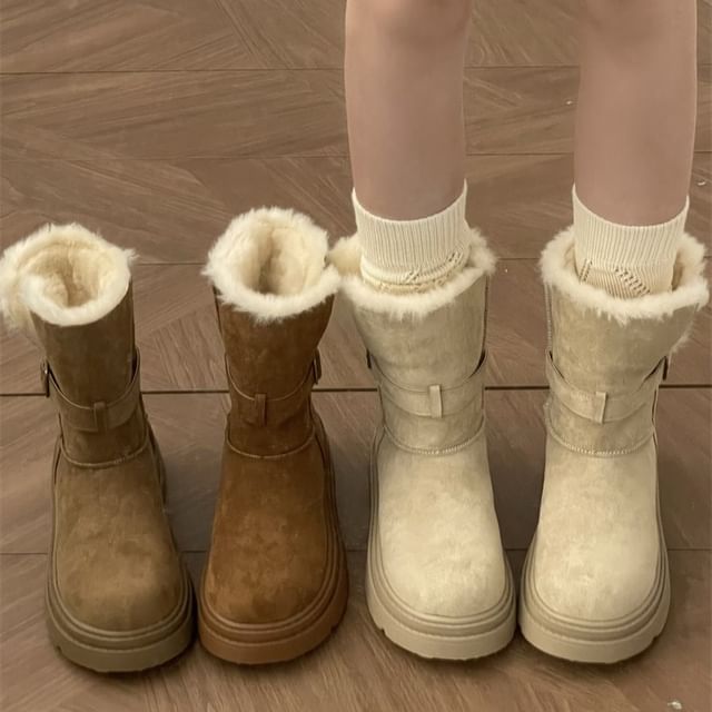 STEPUP-Platform Fleece-Lined Buckled Short Snow Boots