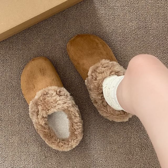 STEPUP-Platform Fleece-Lined Faux Suede Mules