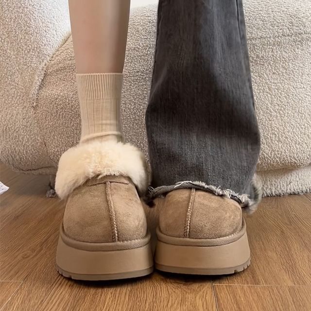 STEPUP-Platform Fluffy Panel Faux Suede Ankle Snow Boots