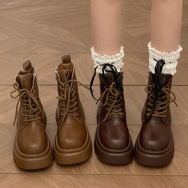 STEPUP-Platform Lace Up Short Boots