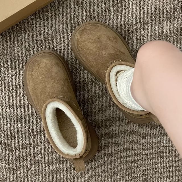 STEPUP-Platform Plain Fleece-Lined Short Snow Boots
