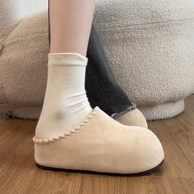 STEPUP-Platform Stitched Faux Suede Mules