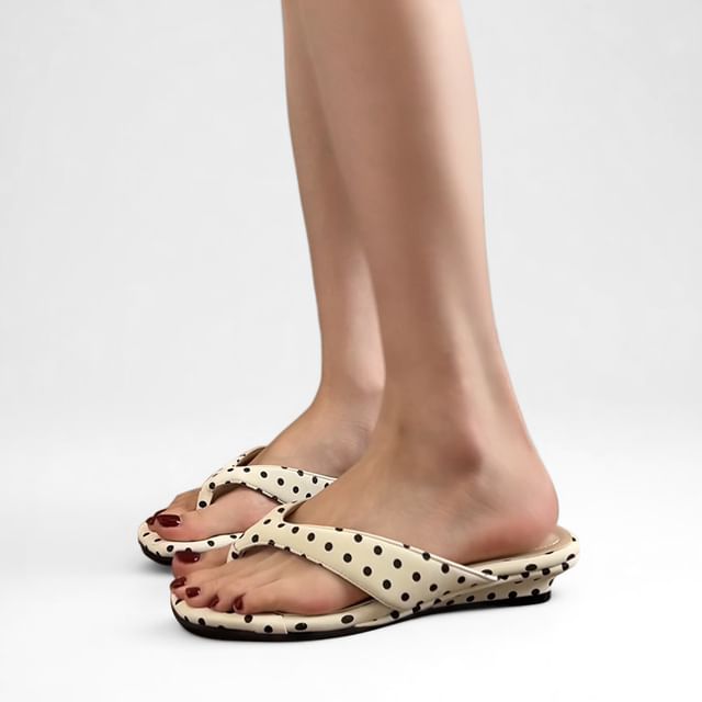 STEPUP-Polka Dot Faux Leather Thong Sandals